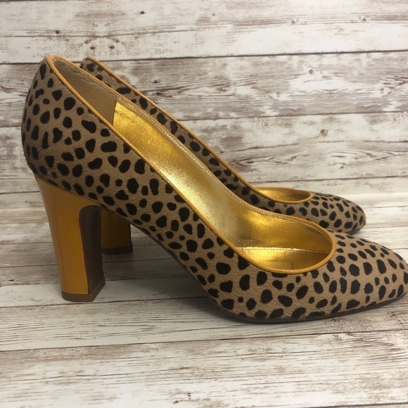 J. Crew Calf Hair Leopard Pumps with Mustard Yellow Trim - Picture 9 of 9